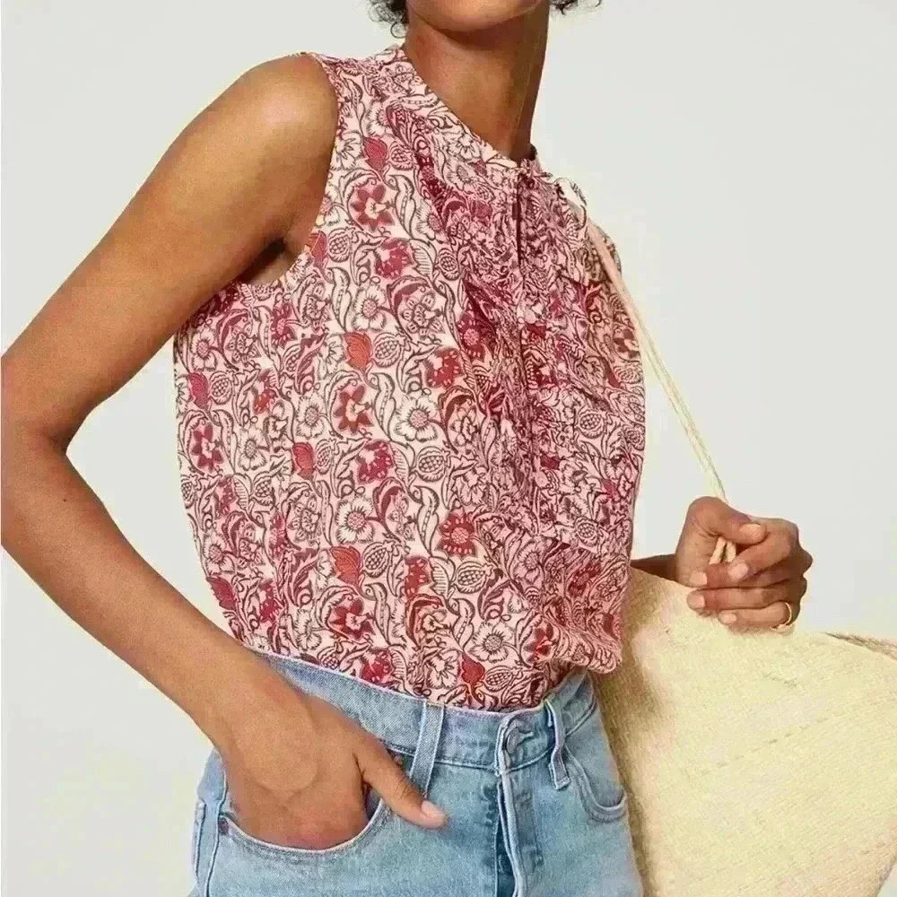 Derek Lam Vintage‎ Red White Ruffle Floral Sleeveless Blouse Top Cotton $285